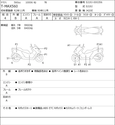 Yamaha T-MAX560 лот № 7298 оценка 4  с аукциона в Японии 0
