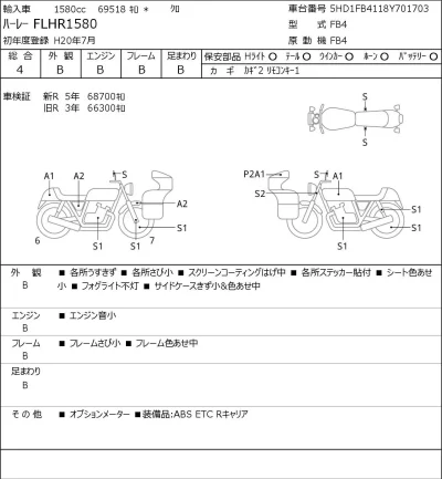 Harley-Davidson HARLEY FLHR1580 лот № 7366 оценка 4  с аукциона в Японии 0