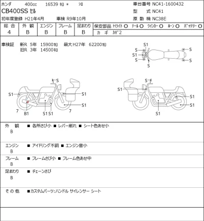 Honda CB400SS лот № 7483 оценка 4  с аукциона в Японии 0