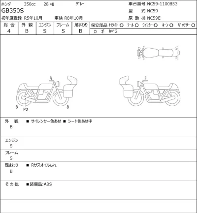Honda GB350S лот № 7538 оценка 4  с аукциона в Японии 0