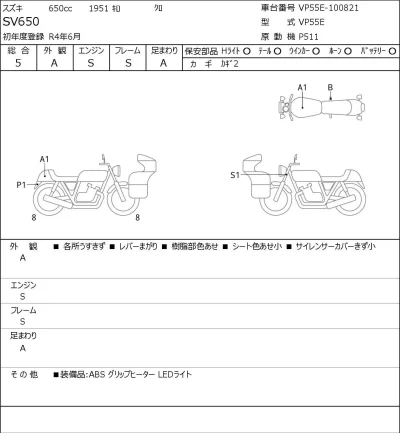 Suzuki SV650 лот № 5316 оценка 5  с аукциона в Японии 0