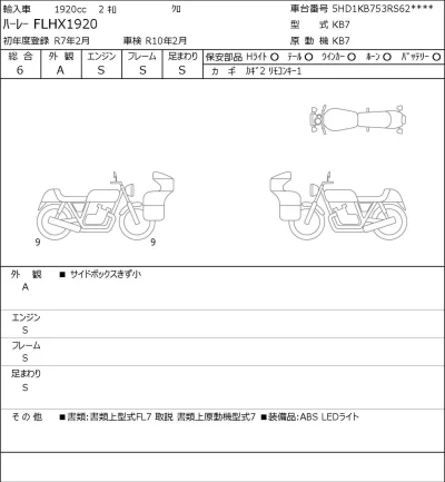 Harley-Davidson HARLEY FLHX1920 лот № 5503 оценка 6  с аукциона в Японии 0