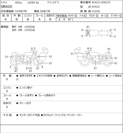 Yamaha SR400-1 лот № 7177 оценка 4  с аукциона в Японии 0