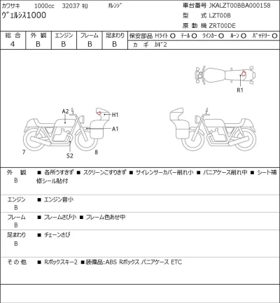 Kawasaki VERSYS1000 лот № 8316 оценка 4  с аукциона в Японии 0