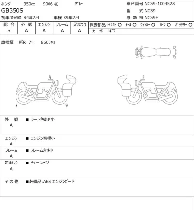 Honda GB350S лот № 7405 оценка 5  с аукциона в Японии 0