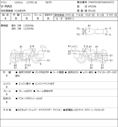 Yamaha V-MAX лот № 8434 оценка 4  с аукциона в Японии 0