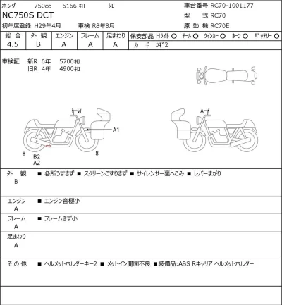 Honda NC750S DCT лот № 7455 оценка 4.5  с аукциона в Японии 0