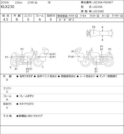 Kawasaki KLX230 лот № 7550 оценка 4.5  с аукциона в Японии 0