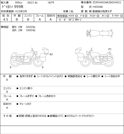Ducati  999R лот № 5288 оценка 4.5  с аукциона в Японии 0