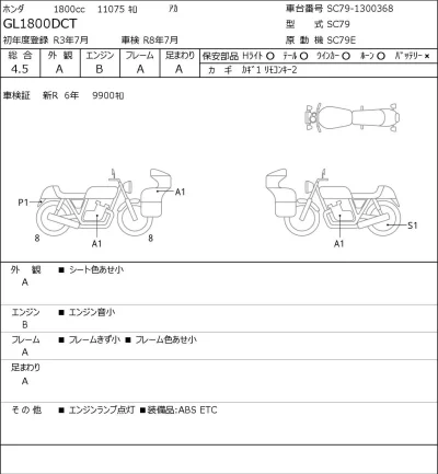 Honda GL1800 TOUR DCT лот № 8107 оценка 4.5  с аукциона в Японии 0