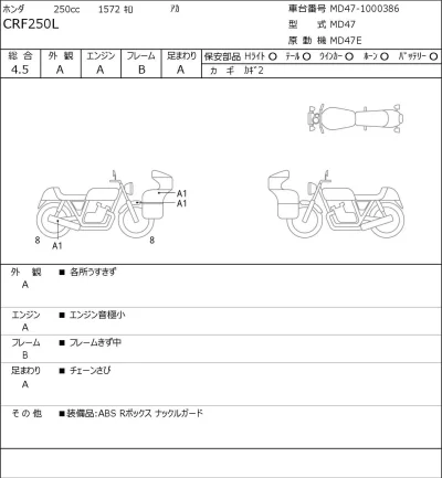 Honda CRF250L-S лот № 7136 оценка 4.5  с аукциона в Японии 0