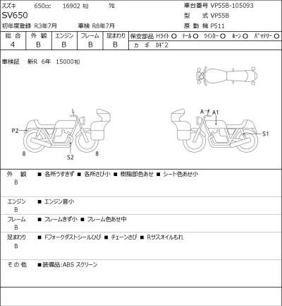Suzuki SV650 лот № 8167 оценка 4  с аукциона в Японии 0