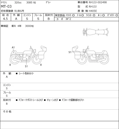 Yamaha MT-03 лот № 7204 оценка 4.5  с аукциона в Японии 0