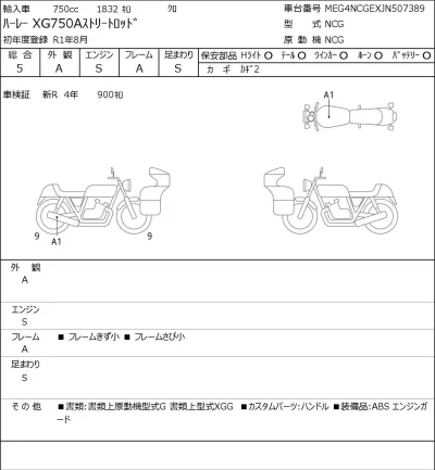 Harley-Davidson HARLEY XG750A STREET ROD лот № 7229 оценка 5  с аукциона в Японии 0