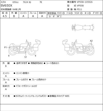 Suzuki SV650X лот № 8293 оценка 4.5  с аукциона в Японии 0