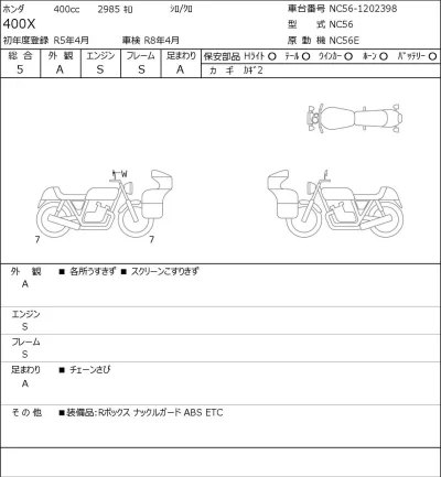 Honda 400X лот № 7300 оценка 5  с аукциона в Японии 0