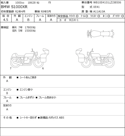 BMW  S1000XR лот № 7339 оценка 4.5  с аукциона в Японии 0