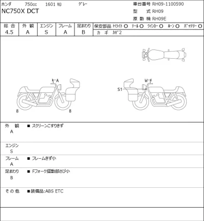 Honda NC750X DCT лот № 8456 оценка 4.5  с аукциона в Японии 0