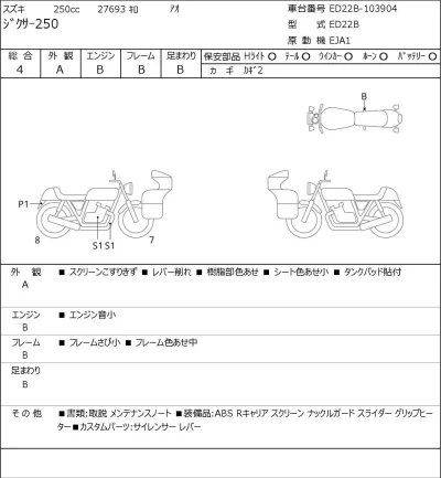 Suzuki JIKUSA-250 лот № 8488 оценка 4  с аукциона в Японии 0