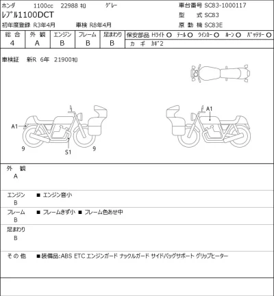 Honda REBEL 1100DCT лот № 8523 оценка 4  с аукциона в Японии 0
