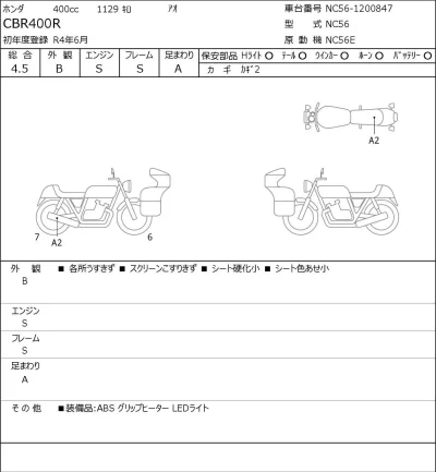 Honda CBR400R лот № 5296 оценка 4.5  с аукциона в Японии 0
