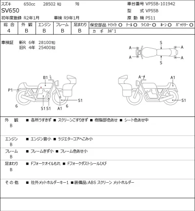 Suzuki SV650 лот № 5595 оценка 4  с аукциона в Японии 0