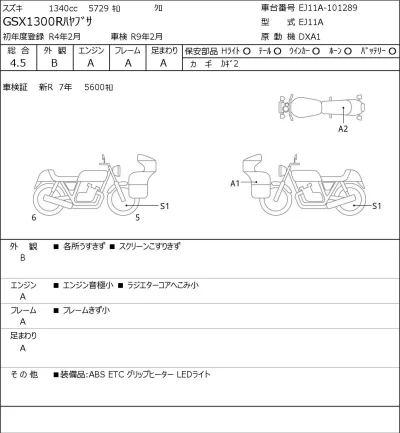 Suzuki GSX1300R HAYABUSA лот № 5614 оценка 4.5  с аукциона в Японии 0