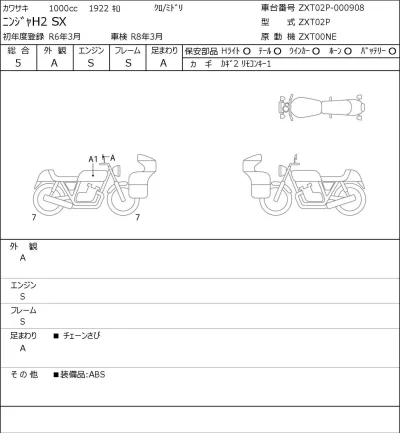 Kawasaki NINJA H2 SX лот № 8003 оценка 5  с аукциона в Японии 0