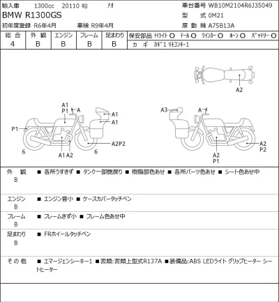BMW  R1300GS лот № 8028 оценка 4  с аукциона в Японии 0