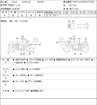 KTM  790 DUKE лот № 7066 оценка 4  с аукциона в Японии 0