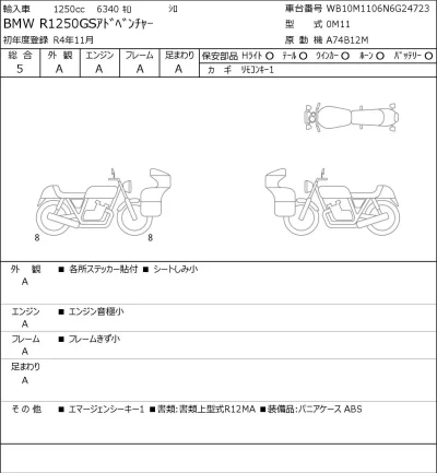 BMW  R1250GS ADVENTURE лот № 8120 оценка 5  с аукциона в Японии 0