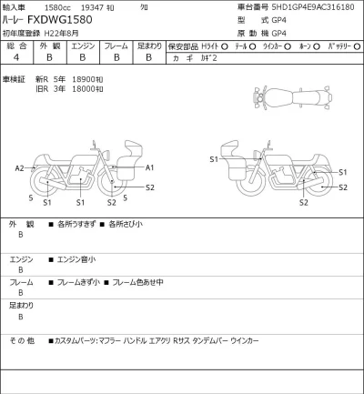 Harley-Davidson HARLEY FXDWG1580 лот № 8188 оценка 4  с аукциона в Японии 0