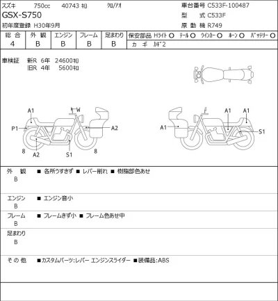 Suzuki GSX-S750 лот № 7195 оценка 4  с аукциона в Японии 0