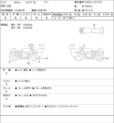 Yamaha MT-09 лот № 7240 оценка 4  с аукциона в Японии 0