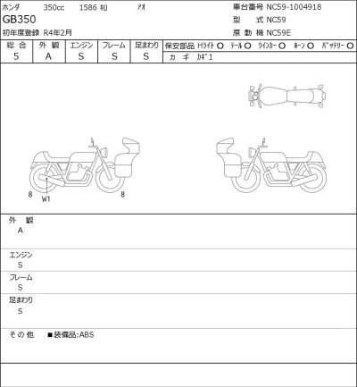 Honda GB350 лот № 7250 оценка 5  с аукциона в Японии 0
