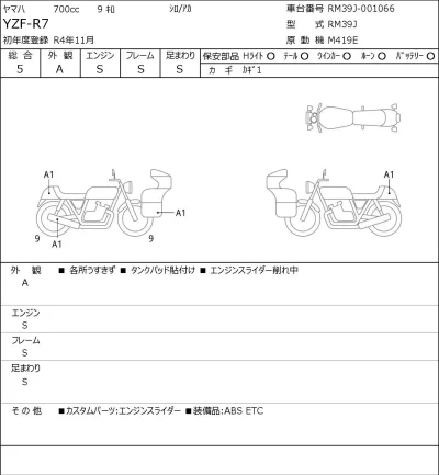 Yamaha YZF-R7 лот № 7277 оценка 5  с аукциона в Японии 0