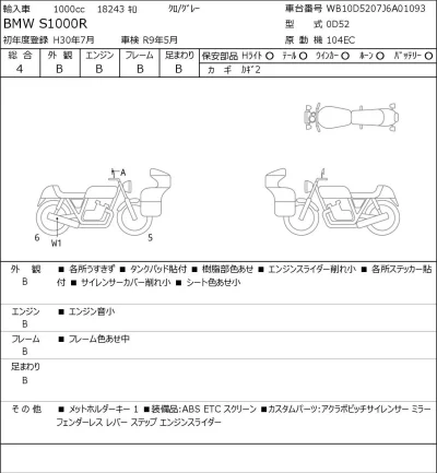 BMW  S1000R лот № 8313 оценка 4  с аукциона в Японии 0