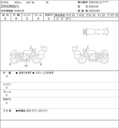 Kawasaki Z900RSKAFE лот № 5054 оценка 6  с аукциона в Японии 0