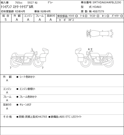 Triumph  STREET TRIPLE R лот № 5057 оценка 5  с аукциона в Японии 0