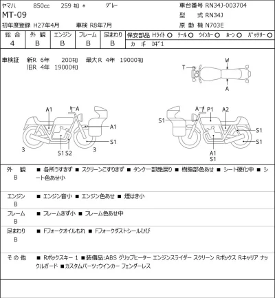 Yamaha MT-09 лот № 5179 оценка 4  с аукциона в Японии 0