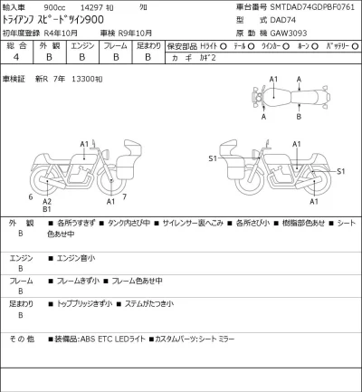 Triumph  SPEED TWIN 900 лот № 5202 оценка 4  с аукциона в Японии 0