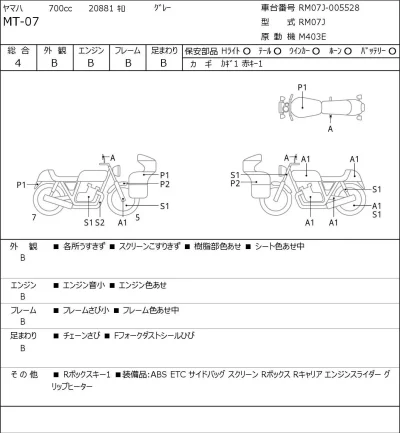 Yamaha MT-07 лот № 5265 оценка 4  с аукциона в Японии 0