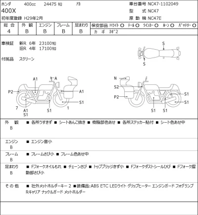 Honda 400X лот № 5541 оценка 4  с аукциона в Японии 0