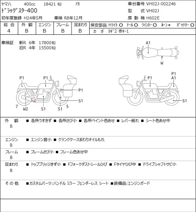 Yamaha DRAGSTAR400 лот № 8004 оценка 4  с аукциона в Японии 0