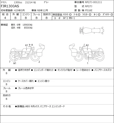 Yamaha FJR1300AS лот № 8118 оценка 4  с аукциона в Японии 0