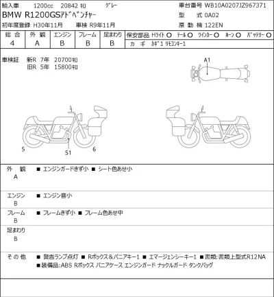 BMW  R1200GS ADVENTURE лот № 8134 оценка 4  с аукциона в Японии 0