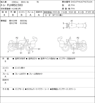 Harley-Davidson HARLEY FLHRS1580 лот № 7143 оценка 4  с аукциона в Японии 0
