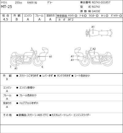 Yamaha MT-25 лот № 8171 оценка 4.5  с аукциона в Японии 0