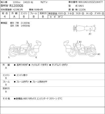 BMW  R1200GS лот № 8266 оценка 4  с аукциона в Японии 0