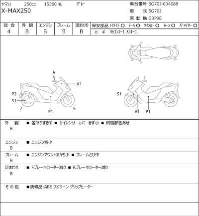 Yamaha X-MAX250 лот № 7290 оценка 4  с аукциона в Японии 0